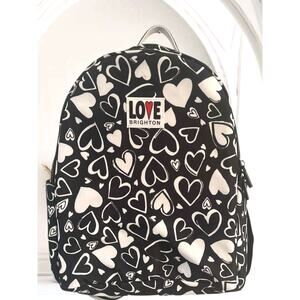 New $150 Brighton Limited Edition ENDLESS LOVE Backpack Black White Hearts Nylon